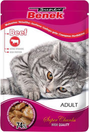 Produktbild von Super Benek Chunks Katzenfutter Rind in Sauce mit hohem Fleischanteil 24 x 100 g - 24 x 100 g
