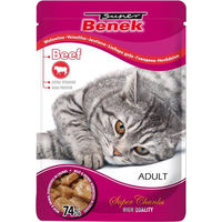 Produktbild von Super Benek Chunks Katzenfutter Rind in Sauce mit hohem Fleischanteil 24 x 100 g - 24 x 100 g