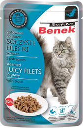 Produktbild von Super Benek Katzenfutter Forelle Stückchen in Sauce Sparpaket 56 x 85 g - 56 x 85 g