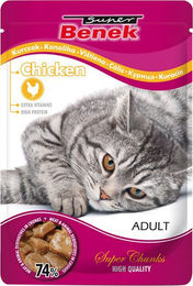 Produktbild von Super Benek Super Chunks Katzenfutter Huhn in Sauce mit hohem Fleischanteil 24 x 100 g - 24 x 100 g