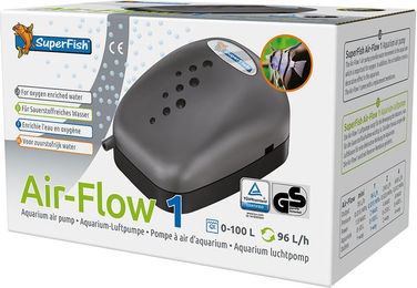 SuperFish Air-Flow 1 Aquariumbelüfter Luftpumpe für Fische 96 l/h Schwarz/Grau - 1 Stk. – Bild 1 von 2