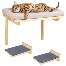 Supfine 3-teiliges Katzenwandset mit Kratzbrett, Plattform und Katzenbett inklusive Kissen zur Wandmontage aus Holz und Stoff in Grau und Braun – Bild 1 von 1