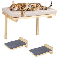 Produktbild von Supfine 3-teiliges Katzenwandset mit Kratzbrett, Plattform und Katzenbett inklusive Kissen zur Wandmontage aus Holz und Stoff in Grau und Braun