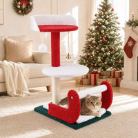 Produktbild von Supfine Kratzbaum Weihnachtsschlitten mit 3 Ebenen, Sisal-Kratzstamm und Liegekissen für Katzen