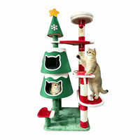 Produktbild von Supfine Weihnachts-Kratzbaum XXL 153 cm für Katzen mit 2 Höhlen und Spielzeug