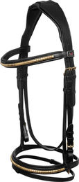 Produktbild von Supreme Anatomische Gummizügel für Pferde aus Leder in Schwarz und Gold