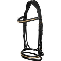 Produktbild von Supreme Anatomische Gummizügel für Pferde aus Leder in Schwarz und Gold