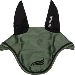 Produktbild von Supreme Fliegenhaube für Pferde aus Satin in Grün mit elastischen Ohren