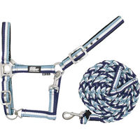 Produktbild von Supreme Halfter und Leine Set für Pferde aus Nylon-Strick mit Leder in Blau