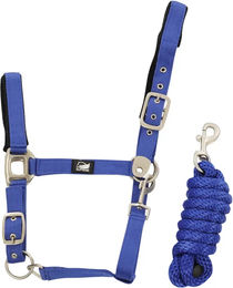 Produktbild von Supreme Nylonhalfter mit geflochtenem Strick für Pferde in Blau