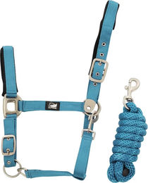 Produktbild von Supreme Nylonhalfter mit geflochtenem Strick für Pferde in Blau und Türkis