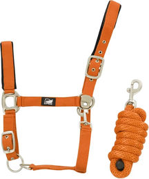 Produktbild von Supreme Nylonhalfter mit geflochtenem Strick für Pferde in Orange
