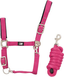 Produktbild von Supreme Nylonhalfter mit geflochtenem Strick für Pferde in Rosa für Vollblut