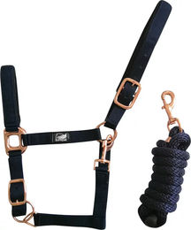 Supreme Pferdehalfter aus Nylon Rose Gold Line in Blau oder Schwarz für Pony – Bild 1 von 2