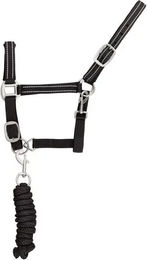 Supreme Reflektierendes Nylonhalfter mit Führstrick für Pferde Schwarz Größe Cob – Bild 1 von 2