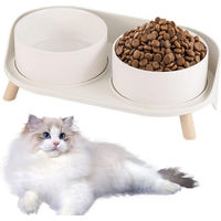 Produktbild von SURFOU Doppel-Napfset aus Keramik mit Ständer für Hunde und Katzen Weiß 2x 300ml Erhöhter Futternapf für mittlere Tiere - 2 x 850 ml