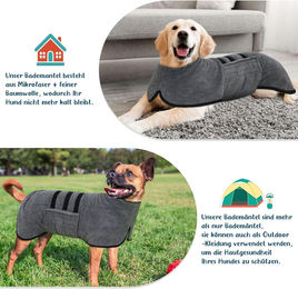 Produktbild von SURFOU Hundebademantel aus Mikrofaser mit Klettverschluss in Grau für große, mittlere und kleine Hunde