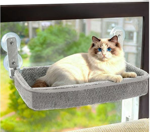 SURFOU Katzen-Hängematte für das Fenster mit 4 Saugnäpfen, Grau, Fleece, 30x52x10cm – Bild 1 von 5