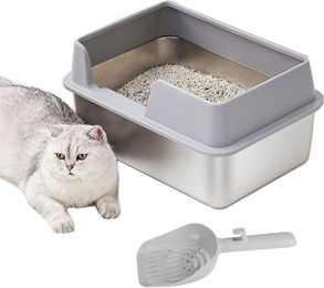 SURFOU Katzenecktoilette aus Edelstahl für Katzen Kaninchen und Frettchen 50 x 35 x 20 cm – Bild 1 von 5