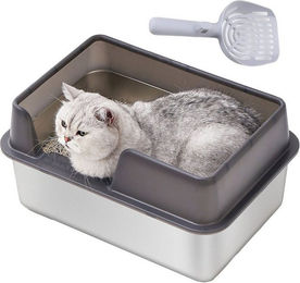 SURFOU Katzenecktoilette aus Edelstahl mit Spritzschutz für Katzen, Kaninchen und Frettchen 50 x 35 x 25 cm - 1 Stk. – Bild 1 von 1
