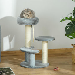 Sweiko Katzenbaum Kletterbaum mit Hängematte und Sisalsäulen Grau Ø40 x H65 cm – Bild 1 von 1