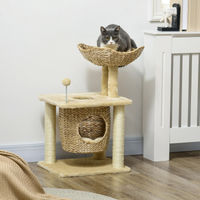 Produktbild von Sweiko Kratzbaum für Katzen mit Katzenhöhle, Liegeplattform und Spielball in Beige, 45x40x74cm