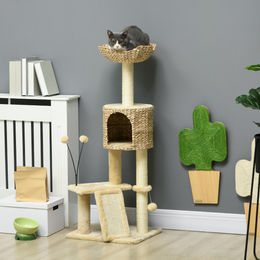 Sweiko Kratzbaum für Katzen mit Katzenhöhle, Liegeplattform und Spielball in Braun/Beige 45x40x116cm – Bild 1 von 1