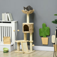 Produktbild von Sweiko Kratzbaum für Katzen mit Katzenhöhle, Liegeplattform und Spielball in Braun/Beige 45x40x116cm