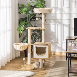 Sweiko Kratzbaum für Katzen mit Katzenhöhle und Plattform aus Holz und Sisal in Beige 48 x 40 x 126 cm – Bild 1 von 2