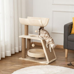 Sweiko Kratzbaum für Katzen mit Spielzeug und Katzenbett Creme und Natur 60 x 30 x 76 cm – Bild 1 von 1