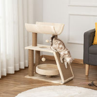 Produktbild von Sweiko Kratzbaum für Katzen mit Spielzeug und Katzenbett Creme und Natur 60 x 30 x 76 cm