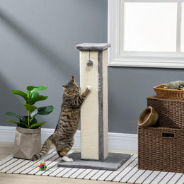 Sweiko Kratzbaum für Katzen und Kitten aus Plüsch und Sisal mit Spielball Creme Grau 41 x 41 x 81 cm – Bild 1 von 3