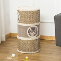 Produktbild von Sweiko Kratztonne für Katzen mit 3 Etagen aus Plüsch und Sisal in Khaki und Kaffee, 70 cm hoch und Ø 37,5 cm