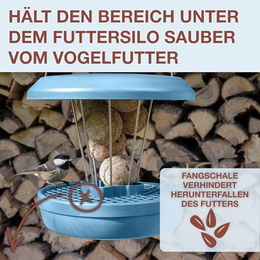 SWISSINNO Lucerne SMART BIRDS Vogelfutterhaus zum Aufhängen aus Kunststoff in Blau mit Auffangschale und Meisenknödelhalter - 700 g – Bild 1 von 8