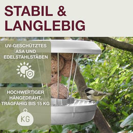 Swissino Lucerne XL Vogel-Futtersilo Meisenknödelhalter aus Kunststoff Grau - 700 g – Bild 1 von 7