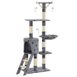Syfax Katzen-Kratzbaum aus Sisal mit Pfoten-Aufdruck in Grau 138 cm – Bild 1 von 1