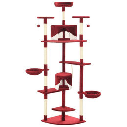 Syfax Katzen-Kratzbaum mit Sisal-Kratzsäulen aus Plüsch in Rot und Weiß 203 cm – Bild 1 von 2