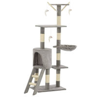 Produktbild von Syfax Katzenkratzbaum Grau mit Sisal-Säulen, Leiter, Unterschlupf und Aussichtsplattformen, 138 cm hoch