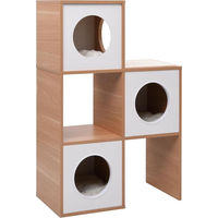 Produktbild von Syfax Kratzbaum für Katzen aus Holz und Plüsch mit Sisal-Kratzmatte in Braun und Weiß, 100 cm hoch
