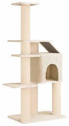 Syfax Kratzbaum für Katzen in Creme mit Sisalpfosten aus Holz und Samt, 183 cm hoch – Bild 1 von 2