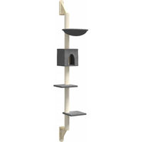 Produktbild von Syfax Kratzbaum zur Wandmontage für Katzen mit Sisalsäule und Plüsch Liegeflächen in Grau, 35 x 53 x 187 cm