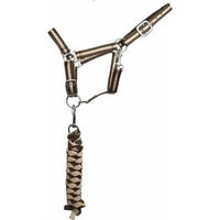 Produktbild von T de T Doppel-Halfter für Pferde mit Longe und Führstrick aus Leder in Marron Foncé/Beige