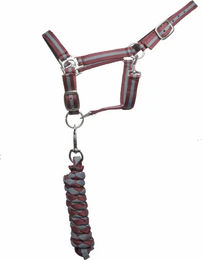 Produktbild von T de T Doppel-Halfter für Pferde mit Longe und Führstrick in Bordeaux/Grau