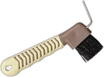 T de T Hufkratzer mit Bürste und Hufpick aus Metall und Kunststoff braun beige 17,5x8cm – Bild 1 von 1