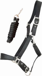 Produktbild von T de T Pferdehalfter mit Longe aus satiniertem Stoff in Schwarz