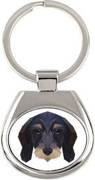 Produktbild von Teckel Drahthaar geometrischer Schlüsselanhänger mit Foto und Aufschrift Art-Dog weiß