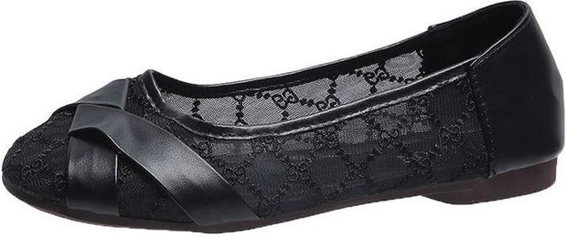 Produktbild von Tennisschuhe für Damen im Frühling und Sommer, atmungsaktiv, leicht, weiche Sohle, flache Sohle, flache Öffnung und runde Zehenpartie, lässige und vielseitige Hausschuhe 35 schwarz