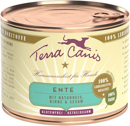 Produktbild von Terra Canis Classic 200g Dose Hundenassfutter Sparpaket 24 x 200 Gramm Ente mit Naturreis, roter Bete, Birne & Sesam