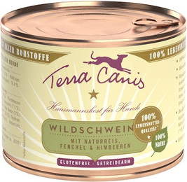 Produktbild von Terra Canis Classic 200g Dose Hundenassfutter Sparpaket 24 x 200 Gramm Wildschwein mit Naturreis, Fenchel & Himbeeren