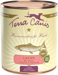 Produktbild von Terra Canis Classic 800g Dose Hundenassfutter Sparpaket 12 x 800 Gramm Lachs mit Hirse, Pfirsich & Kräuter